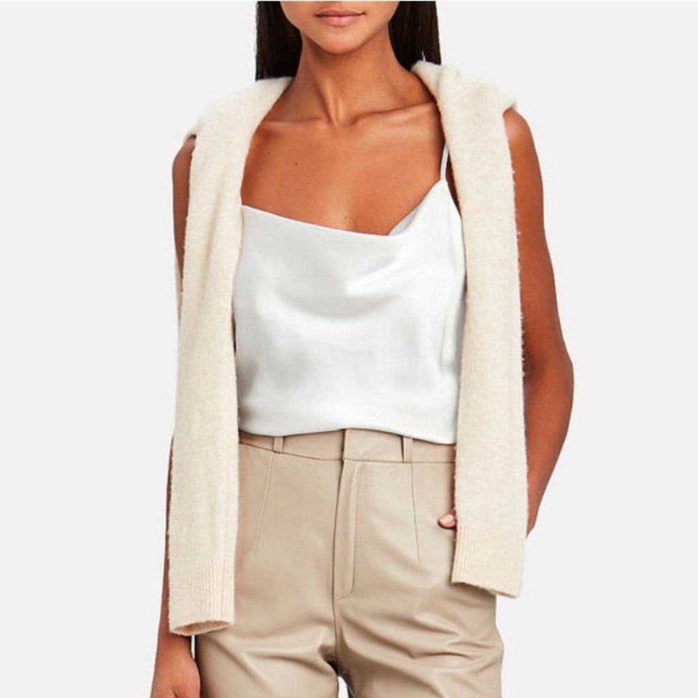 INTERMIX Fayette Silk Satin Cowl Neck Camisole White Size P